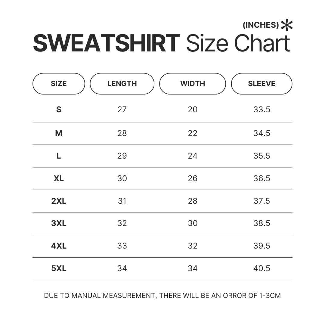 Sweatshirt Size Chart - Dandadan Stuff Merch