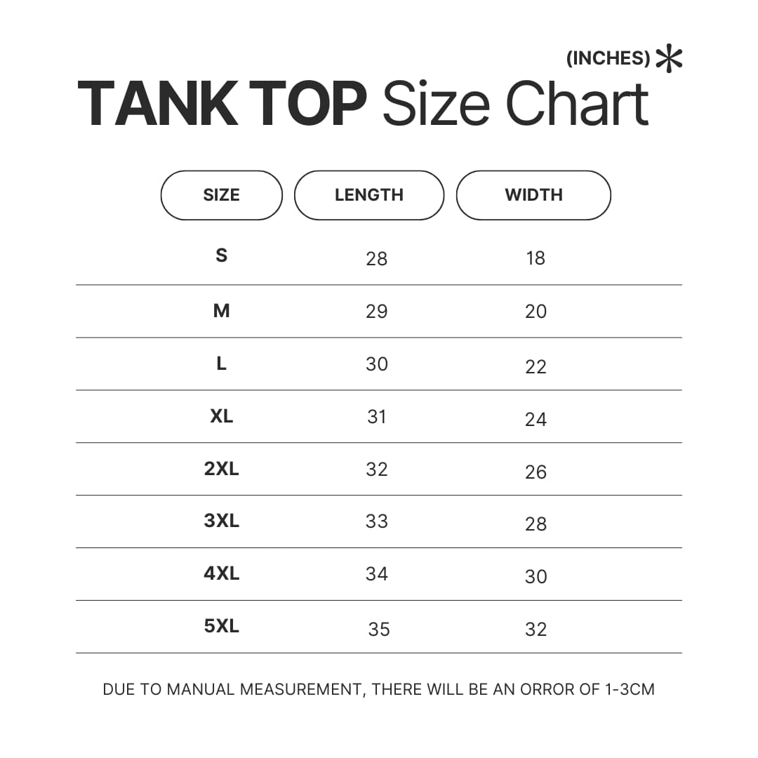 Tank Top Size Chart - Dandadan Stuff Merch